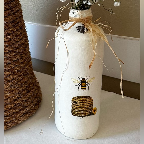 Boho/Natural Bee | Decoupaged Up-Cycled Glass | Baby Shower/Gender Reveal/Decor - Picture 2 of 2